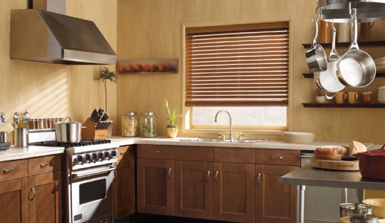 Boston kitchen faux wood blinds.